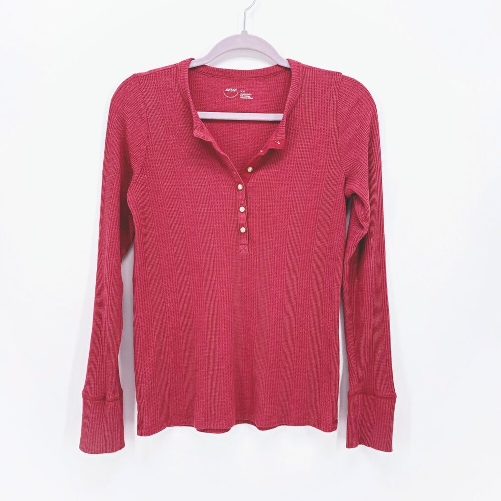 Aerie Waffle Rib Long Sleeve Henley T-Shirt